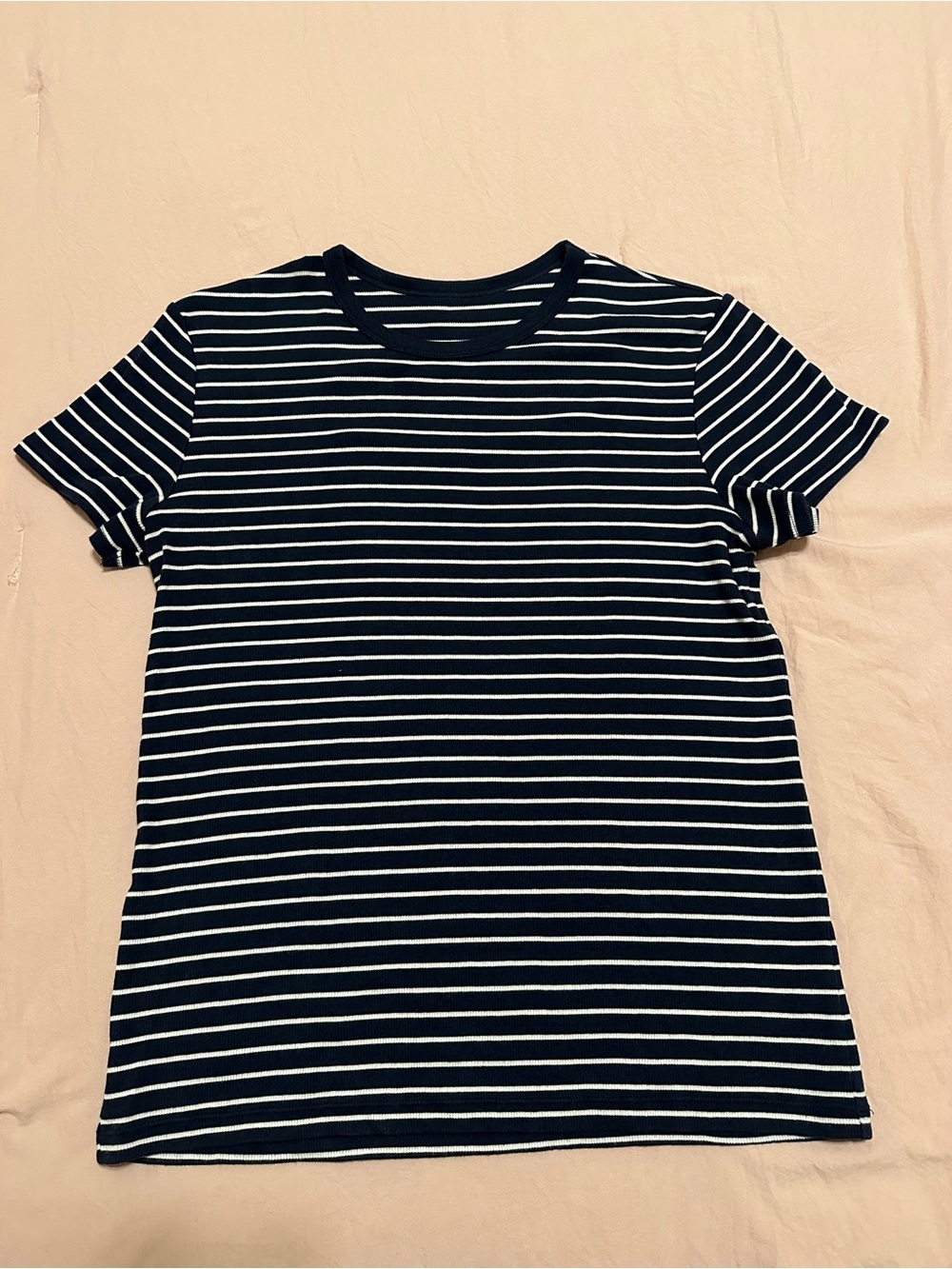 Uniqlo Navy and White Striped Short Sleeve Tee - Women